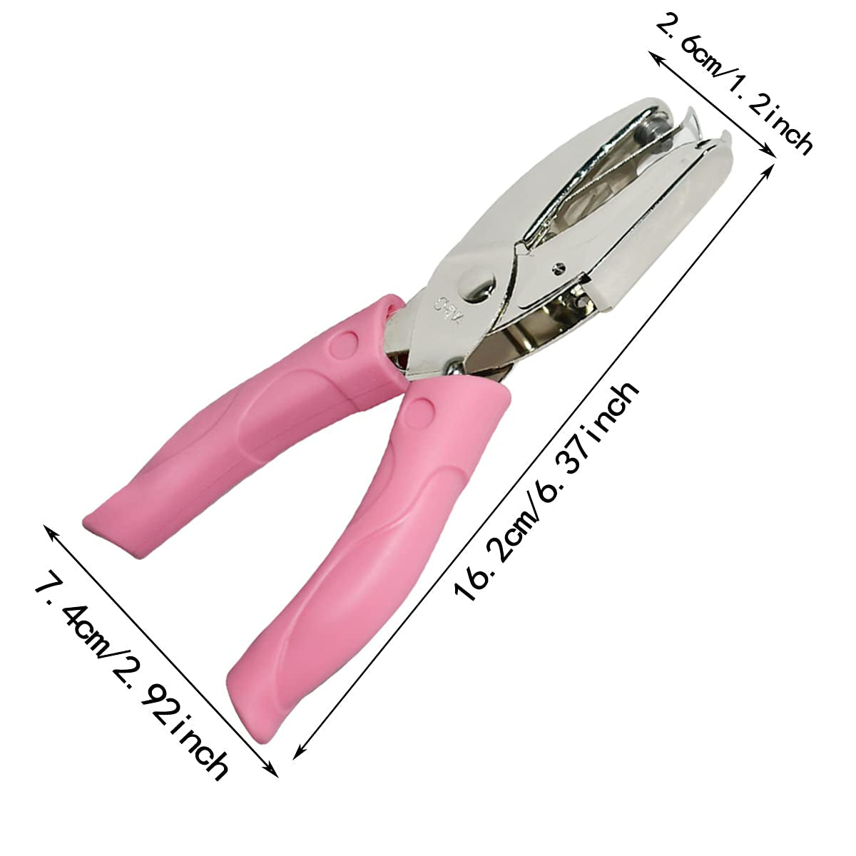 Handheld Hole Paper Punch Puncher for Craft Paper Tags Clothing Ticket DIY Scrapbook Tool, with Pink Soft Handheld Grip (Middle Circle 1/8 Inch)