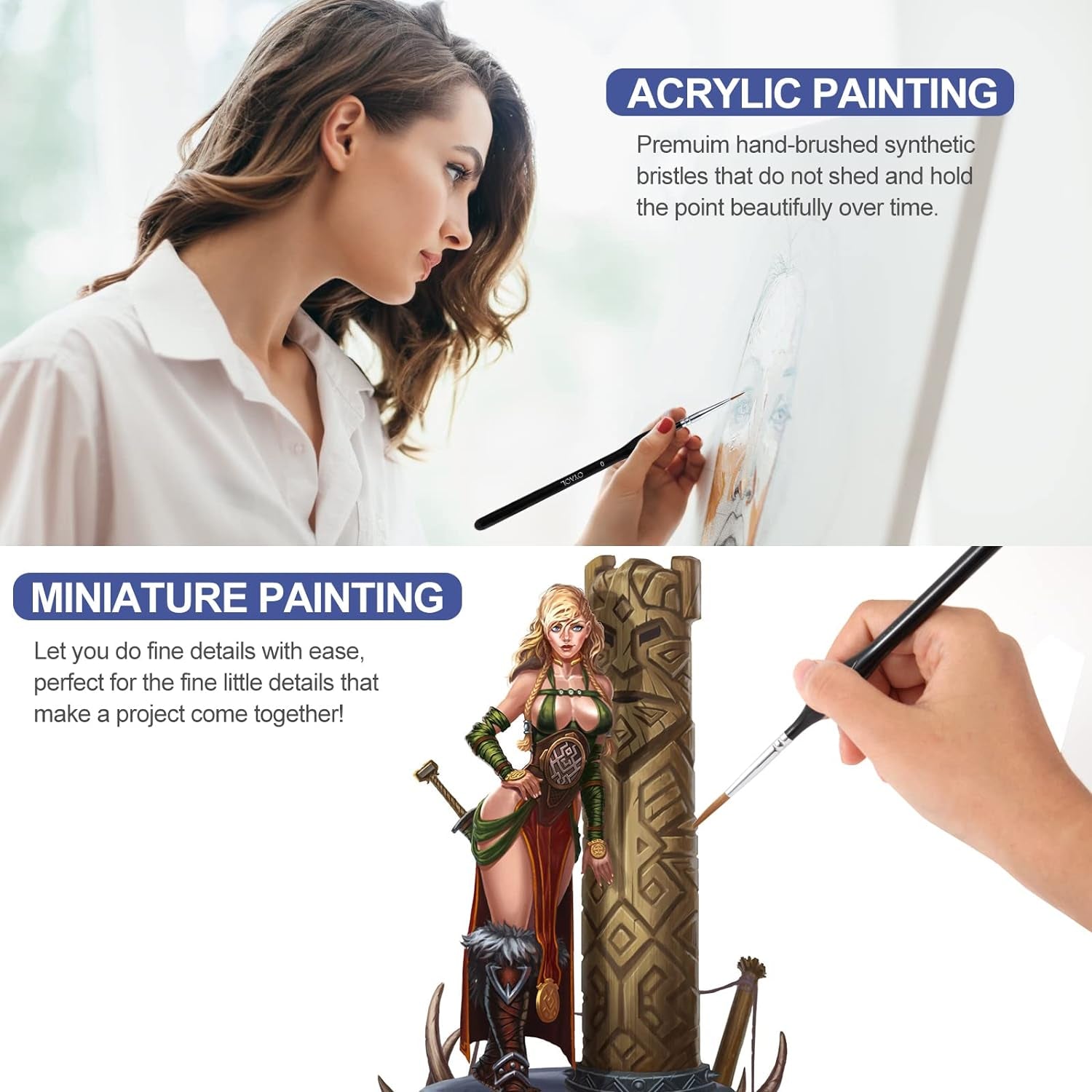 10Pack Detail Paint Brush Set - Premium Miniature Paint Brushes, Fine Detial Paint Brushes for Warhammer 40K Miniature Figures, Fine Detailing by