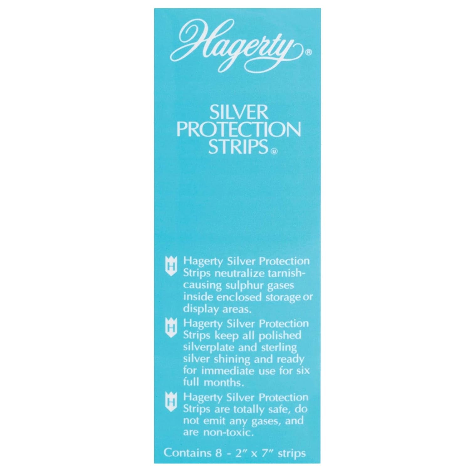 Hagerty Silver Protection Strips, Jewelry Tarnish Prevention Strips for Jewelry Boxes and Enclosed Storage, Made in USA, Kosher Certified, 8-Pack, 2" X 7"