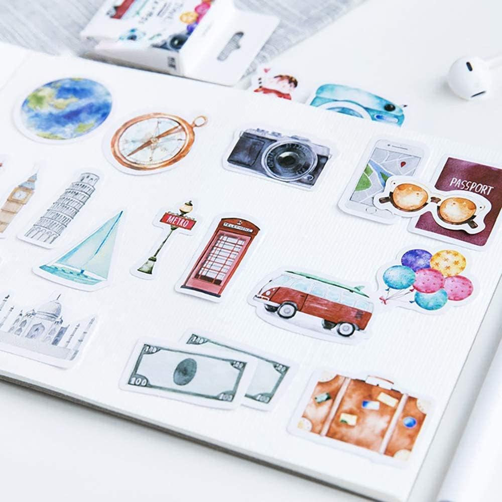 Mini Size Scrapbook Stickers, 45Pcs  DIY Decoration Travel Stickers Life Set for Travel Case, Laptop, Planners, Calendars, Scrapbook, Suitcase, Notebooks, Dimension Less 44Mm(Travel)