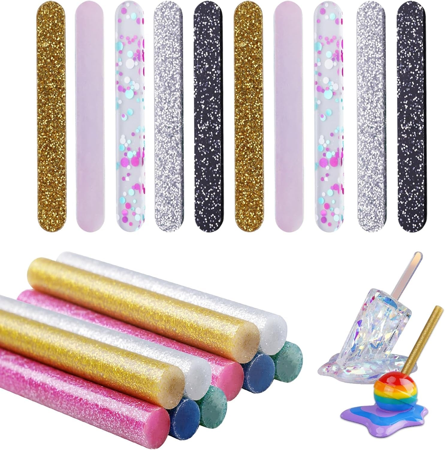 Melted Ice Lolly Resin Epoxy Molds, Silicone Molds for Crafts, Pop and Candy Shape with 10Pcs Sticks, DIY Melting Sculpture, Summer Ornaments