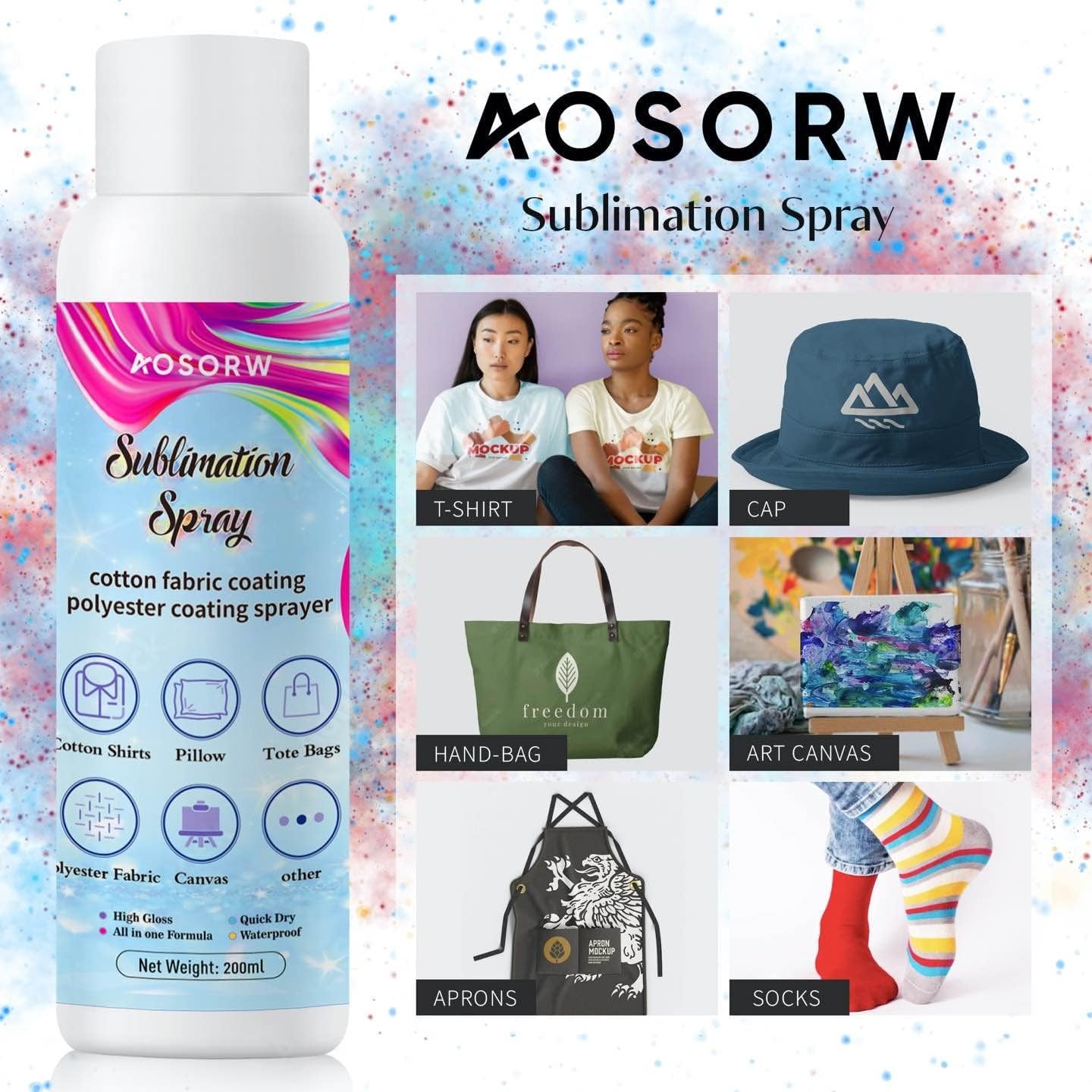 200 Ml Sublimation Spray for Cotton Shirts, Sublimation Coating Spray for T-Shirts, Canva, Sublimation Supplies for Cotton, Canvas, Polyester Fabric, Quick Dry, High Gloss