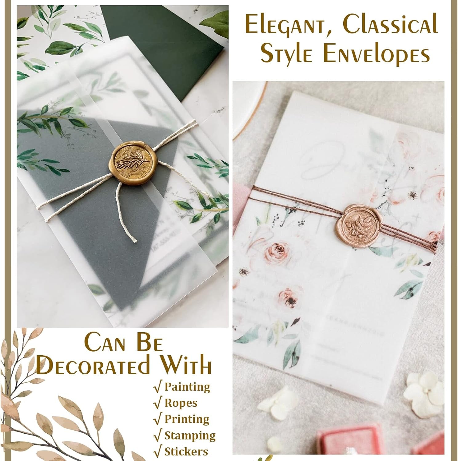 70 Pack Pre-Folded Vellum Jackets for 5X7 Invitations, Vellum Paper 5X7 for Invitations, Transparent Paper Vellum Envelopes for Wedding Invitations Wraps - Translucent Birthday Invitation Paper