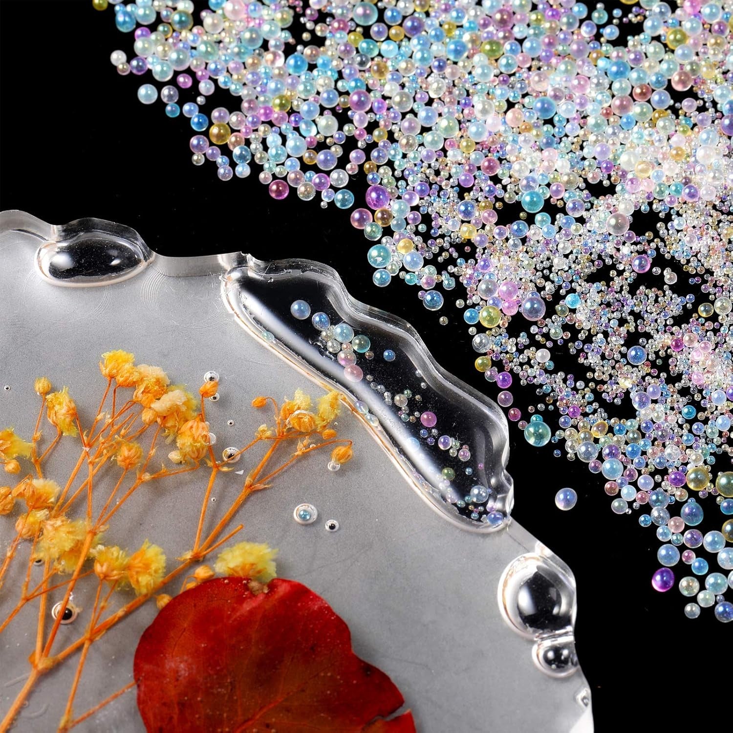 UV Resin Droplet Bubble Beads Fillers 0.4 Mm to 3 Mm for DIY Shaker Resin Molds Pendant Jewelry Making (Transparent and Bright Colors), 100 G