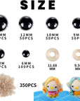 700 Pcs Black Plastic Crochet Safety Eyes with Washers for 6-14Mm Stuffed Animals and Amigurumi DIY Halloween Decorations
