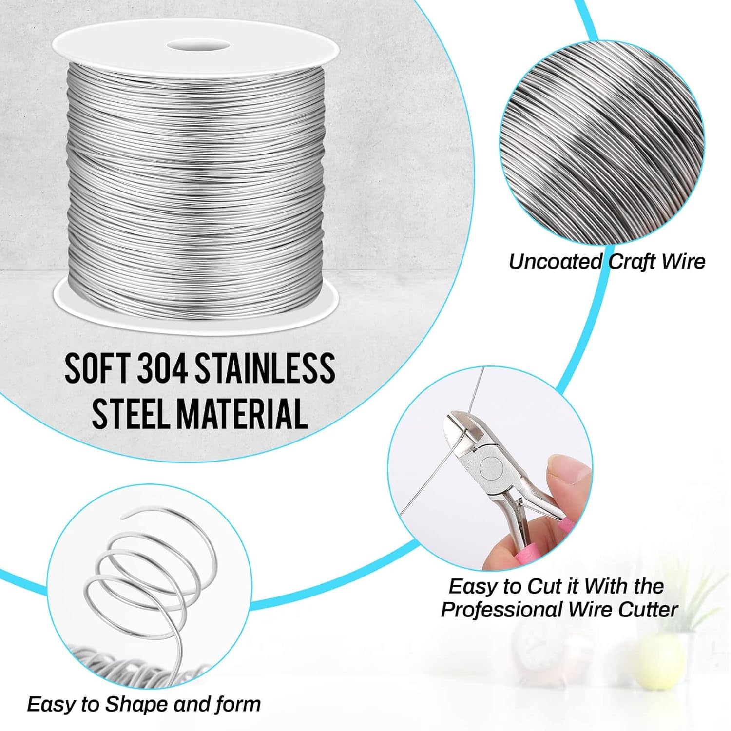 24 Gauge Stainless Steel Wire for Jewelry Making, Bailing Wire Snare Wire Wrapping for Craft and Jewelry Making