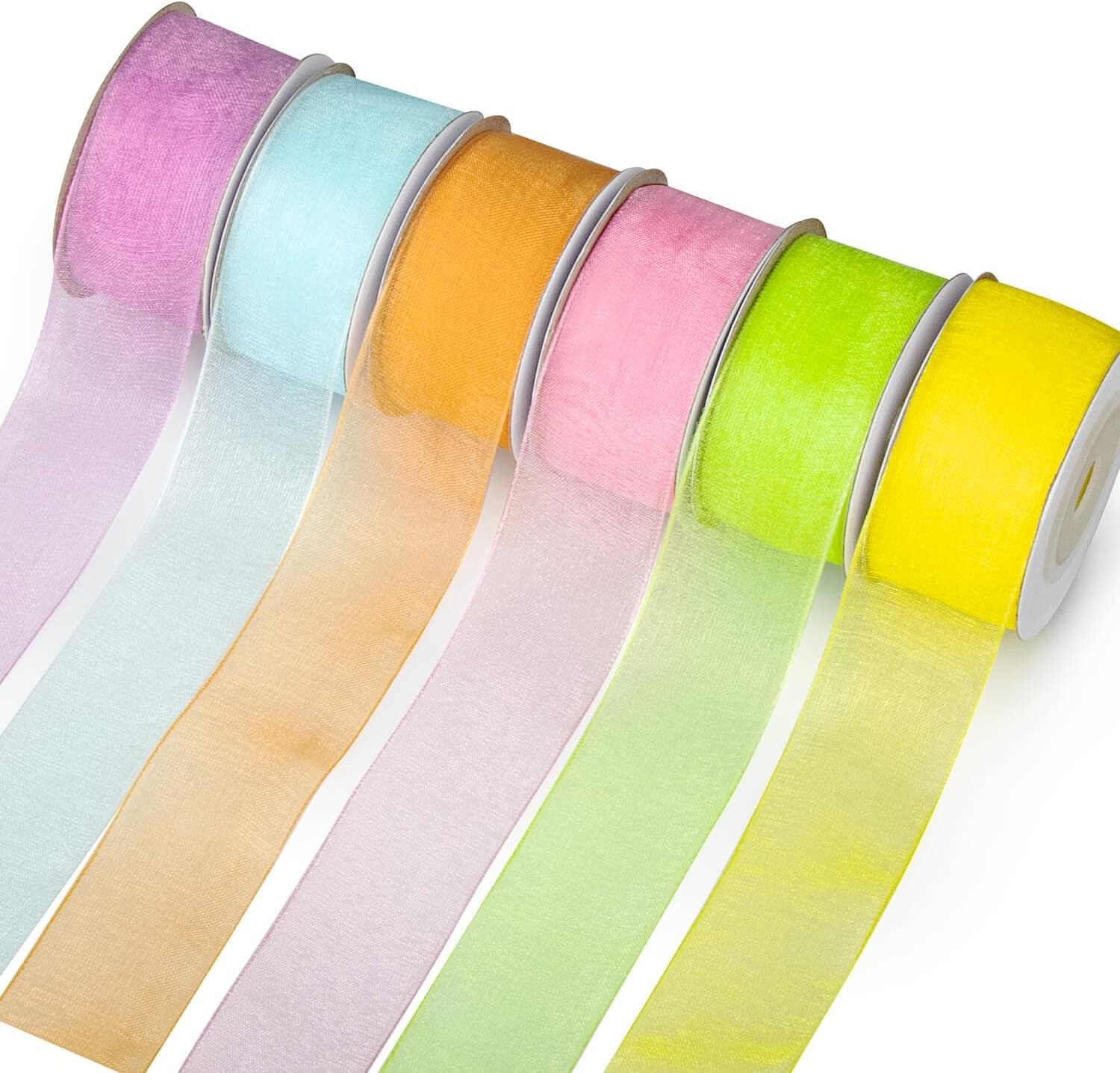 6 Spools Ribbon Sheer Chiffon Ribbon Gift Wrapping Ribbon Summer Ribbon Organza Ribbon for Crafts, 1 Inch Wide 60 Yards