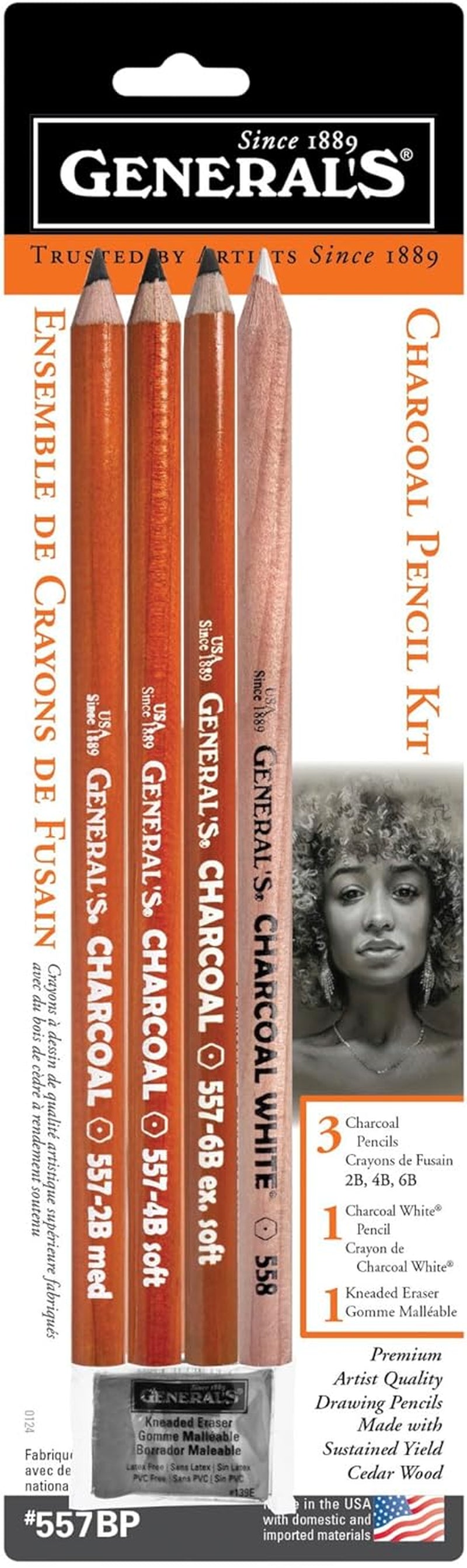 Charcoal Pencil Kit, Assorted Hardness, Set of 5