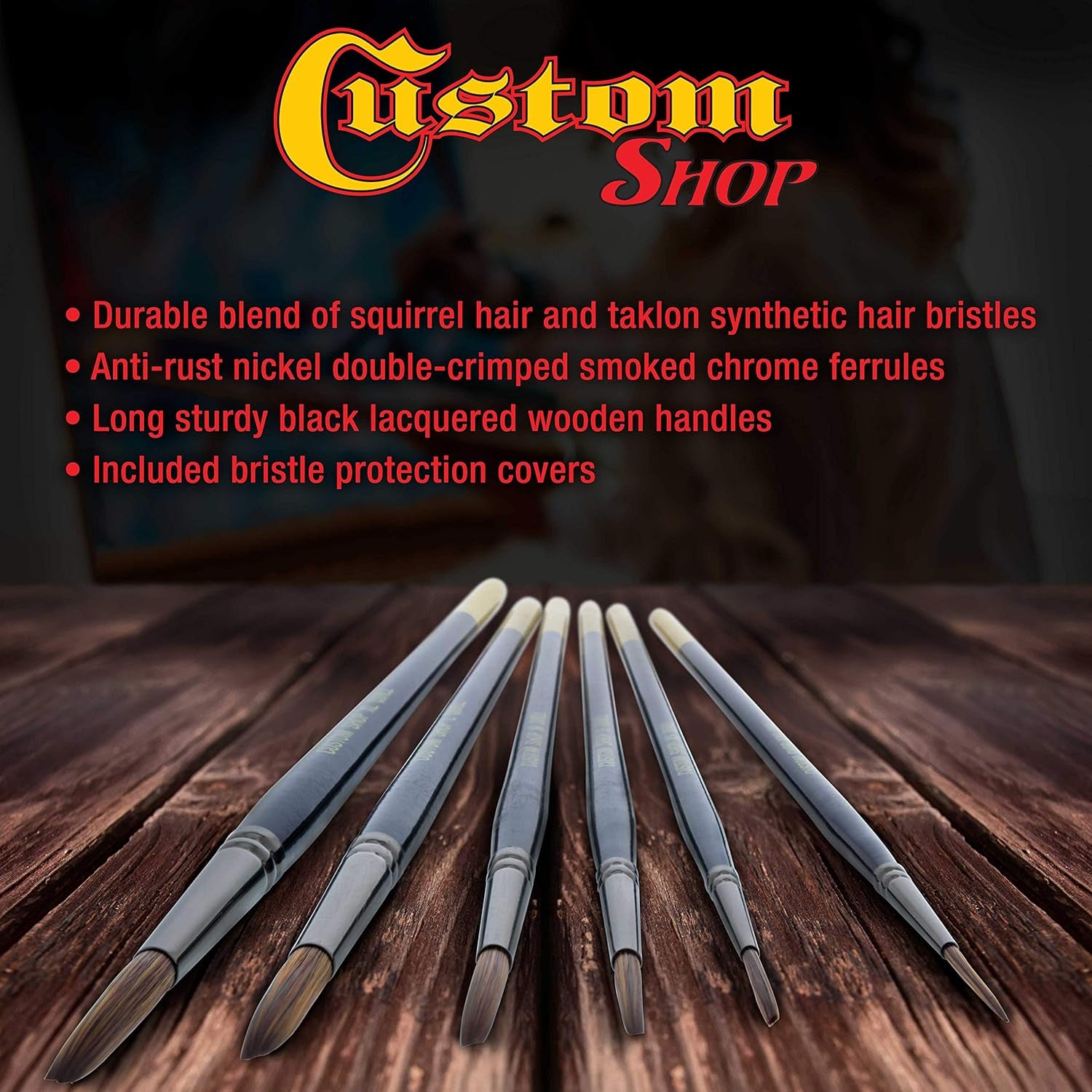 Set of 6 Lettering Quill Brushes for Sign Painting, Sizes XL, LG, MED, SM, XSM, XXSM - Brush Bristle Blend of Squirrel Taklon Hair, Professional Paint Pinstriping Striping Letter Lines Art