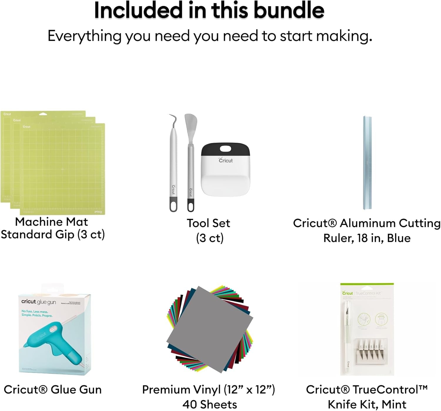Ultimate Starter Kit - Premium Removable Vinyl, Mats, Knife Kit, Glue Gun, Cutting Ruler, & Tool Kit (For Maker & Explore Family Machines)