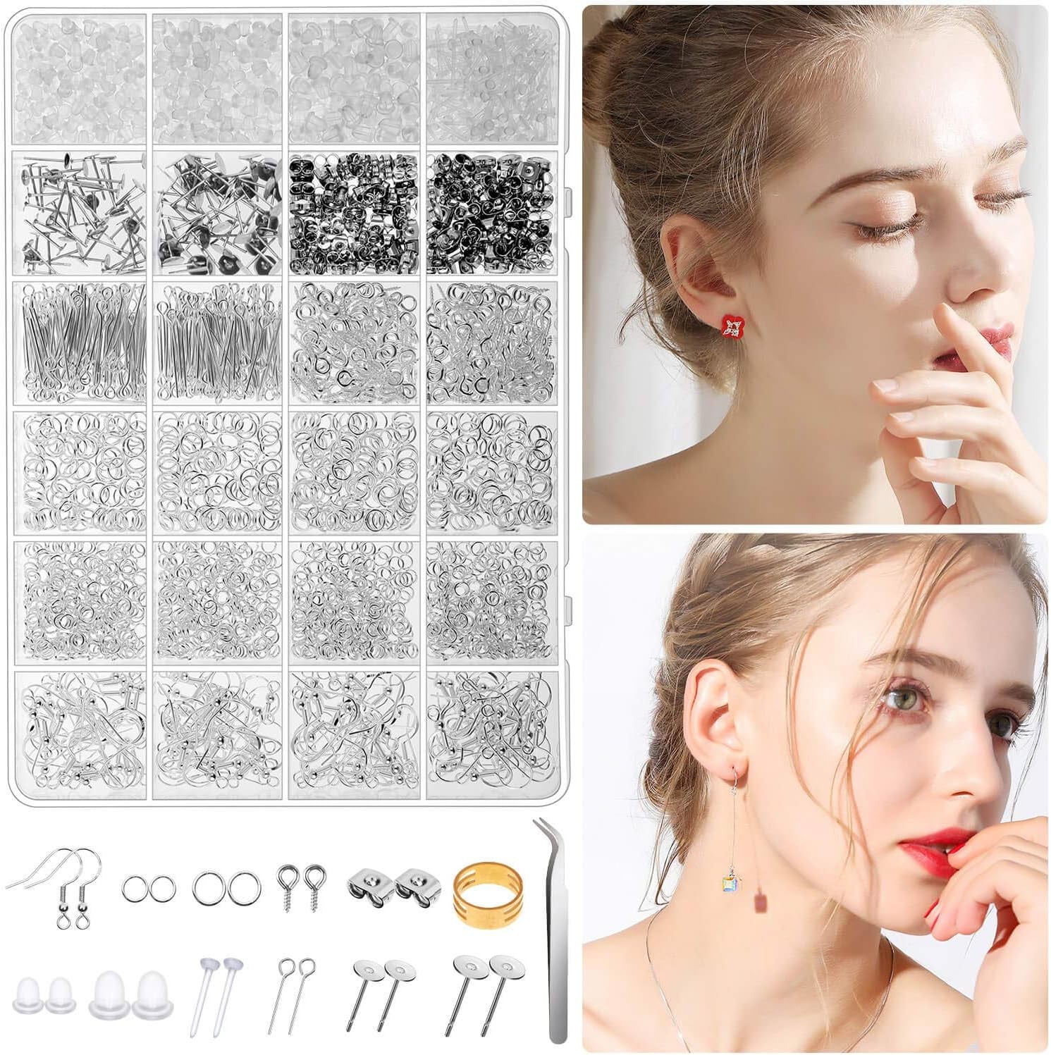 Hypoallergenic Earring Making Kit,  3080Pcs Earring Supplies Kit Includes Earring Hooks, Earring Backs, Jump Rings, Eye Pins, Earring Posts and Tools for Earring Making and Repairing