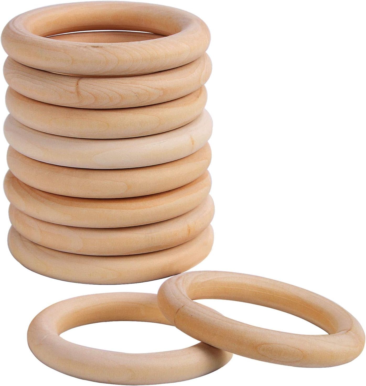 10 Pcs Macrame Wooden Rings, 60Mm/2.4Inch Natural Unfinished Solid Wood Hoops for DIY Craft Pendant Connectors Jewelry Making