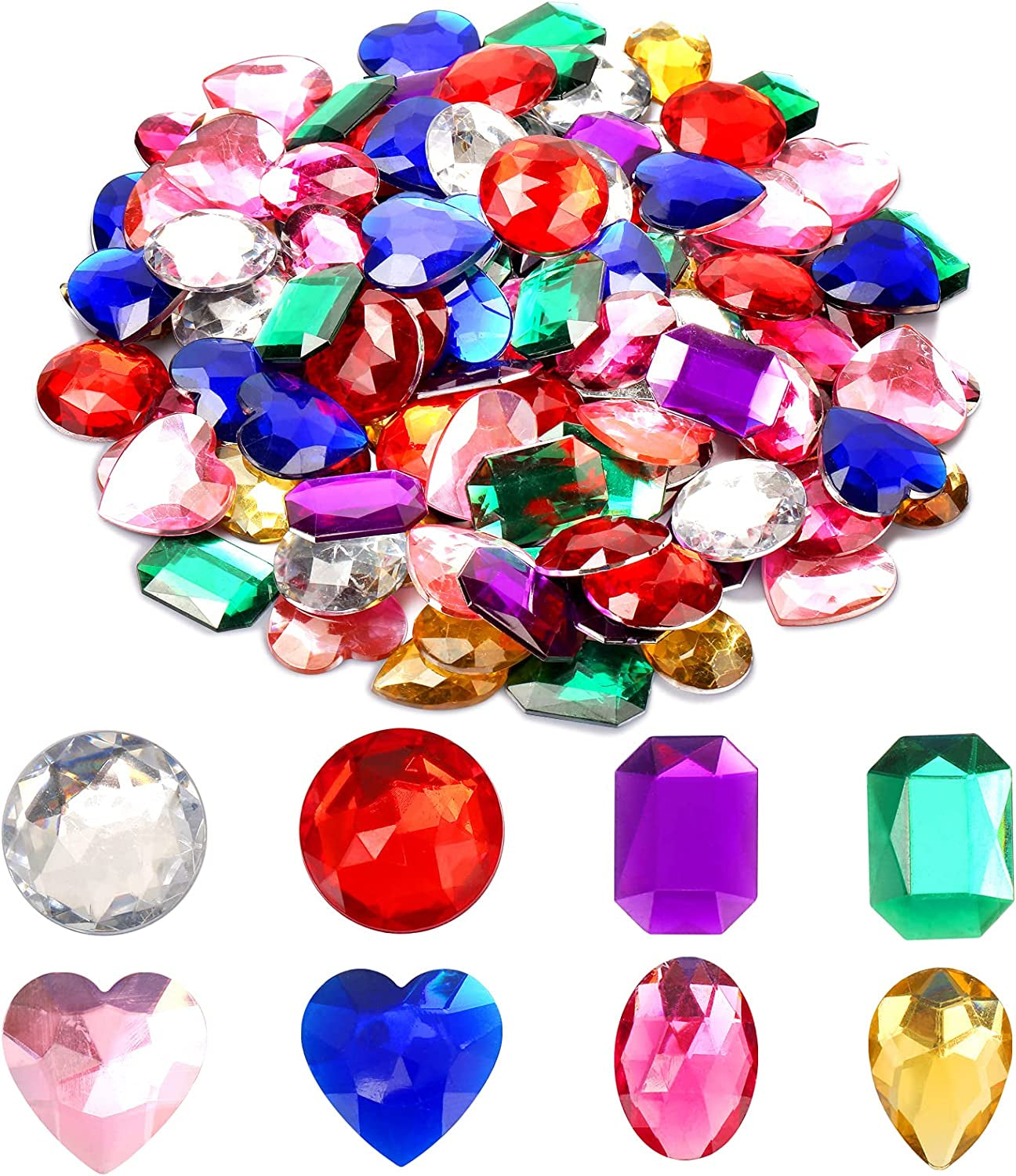 1" Jewels for Crafting Assorted Colorful Flat Back Heart Shaped Jewel Gems Acrylic Rhinestones for Crafts, Manualidades Accesorios Decoraciones Costume Making Cosplay Jewels for Embelishments 120 Pack