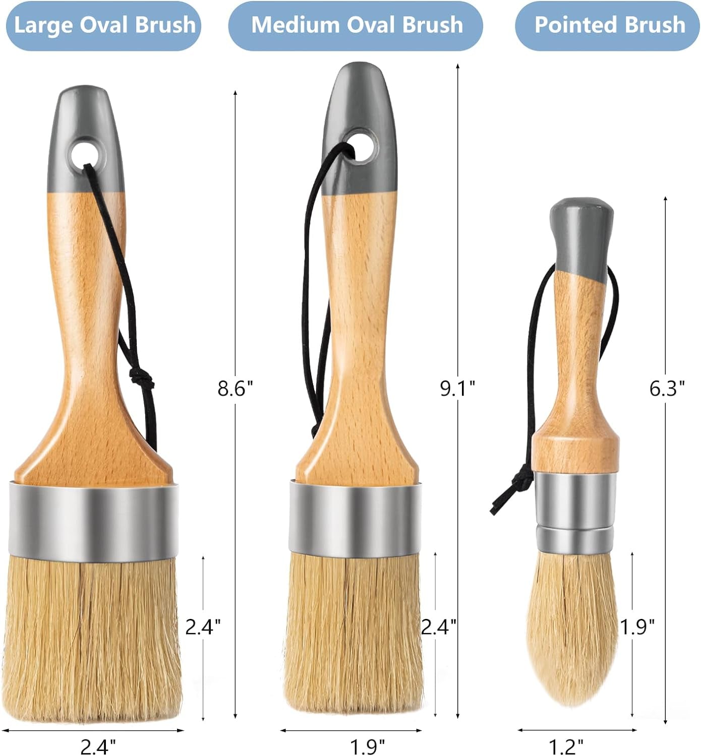 Chalk Paint Brush, Wax Paint Brush Set 3 Pack, round Paint Brushes Use with All Paints, Natural Bristle Brushes for Painting or Waxing, Home Decor, DIY Art Crafts