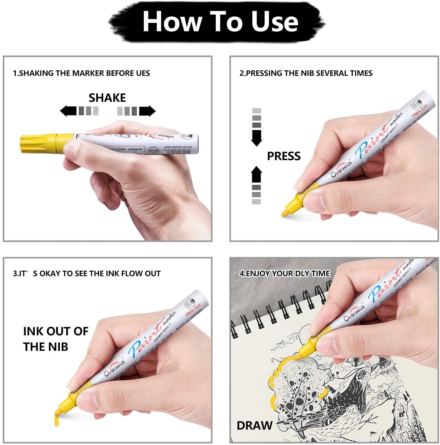 White Paint Pens Paint Markers, 12 Pack Waterproof Oil-Based Paint Pen Set Quick Dry and Permanent, Markers for Rock, Stone, Ceramic, Wood, Fabric, Plastic, Canvas, Glass, Mugs, Tires