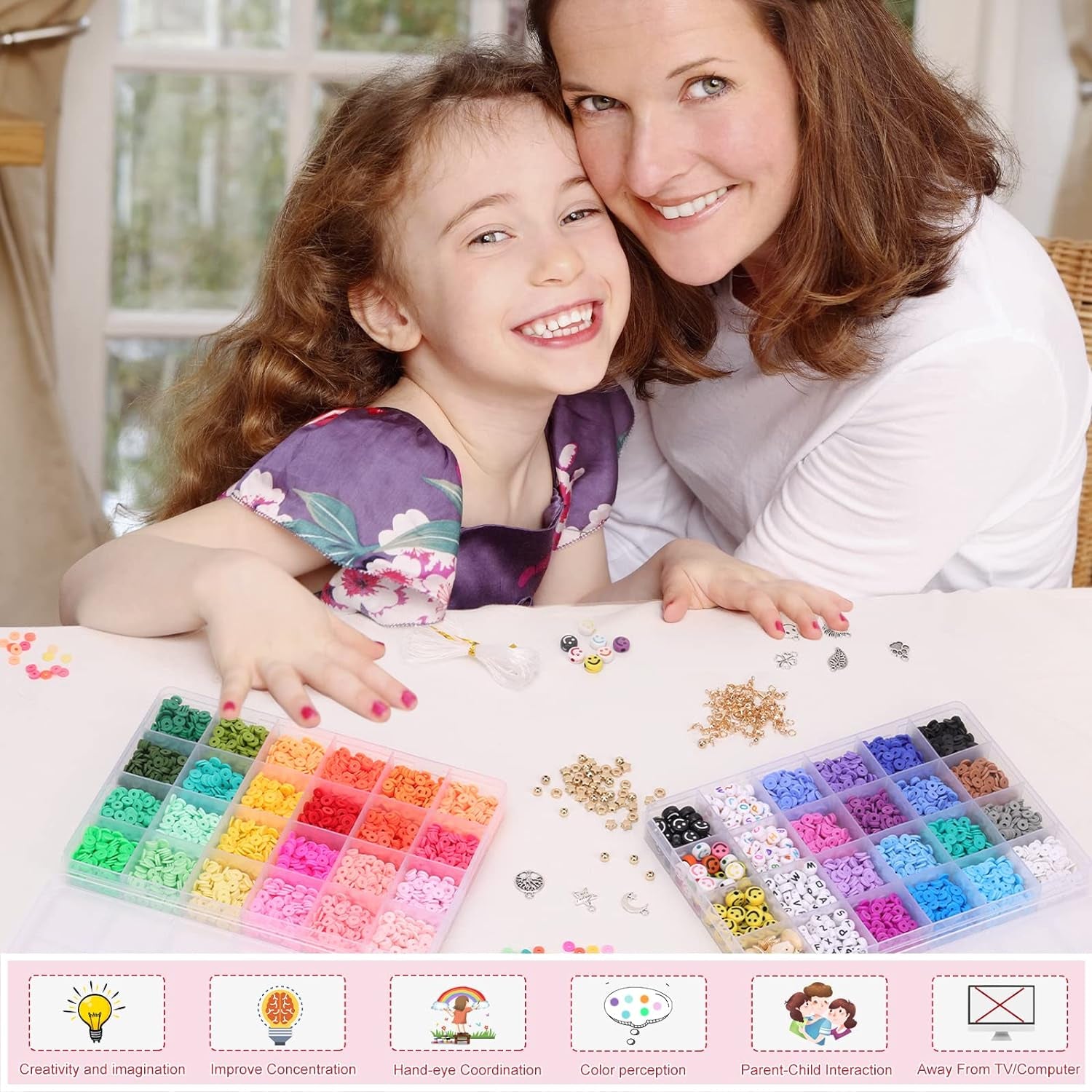 7870Pcs Clay Beads Bracelet Making Kit, 40 Colors Polymer Clay Beads Heishi Flat Beads Kit with Preppy Beads Letter Beads for Crafts Jewelry Making