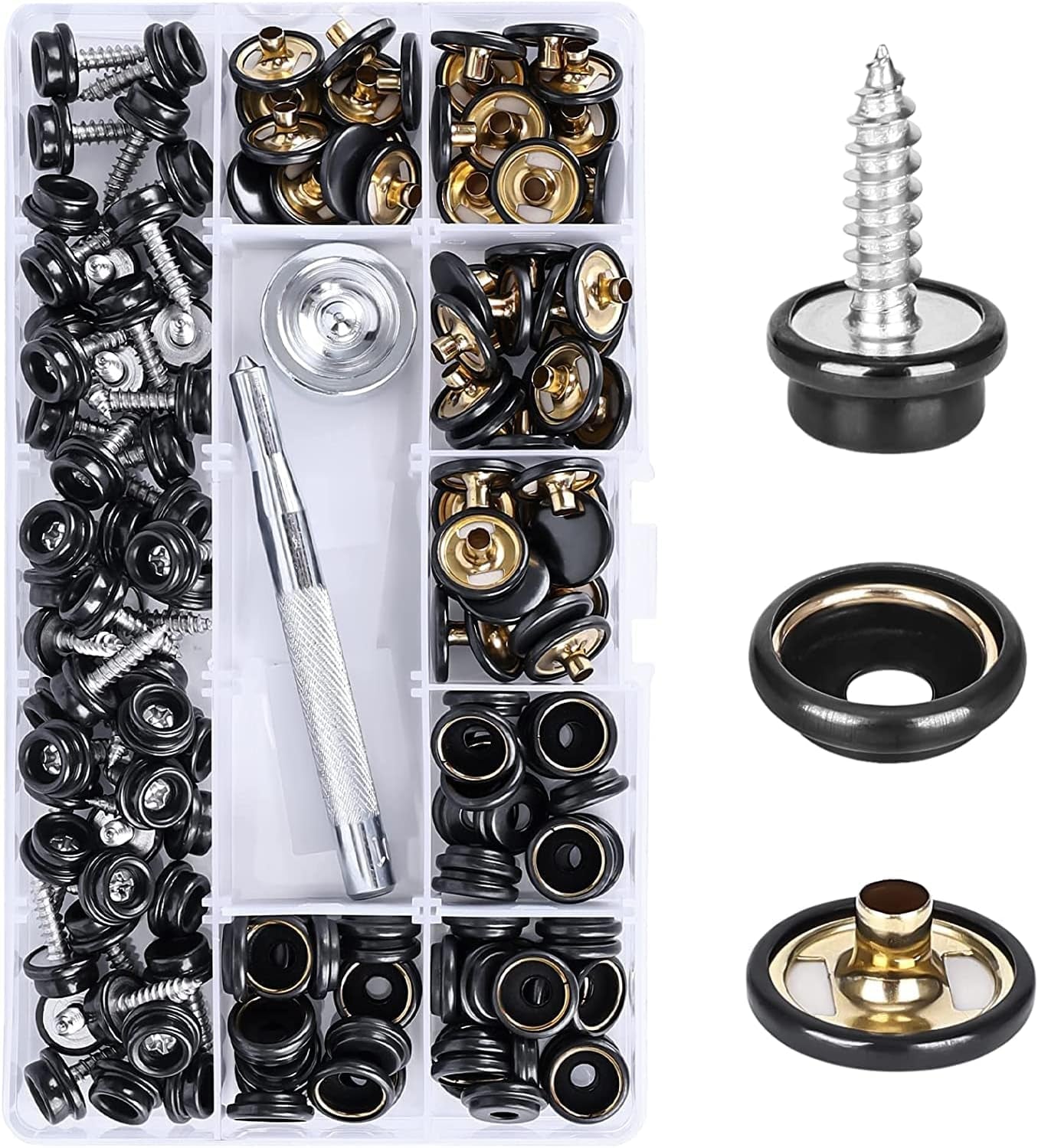 150 PCS Canvas Snap Kit Tool, Metal Screws Snaps Marine Grade 3/8" Socket Stainless Steel Boat Canvas Snaps with 2 PCS Setting Tool for Boat Cover Furniture (150 PCS)