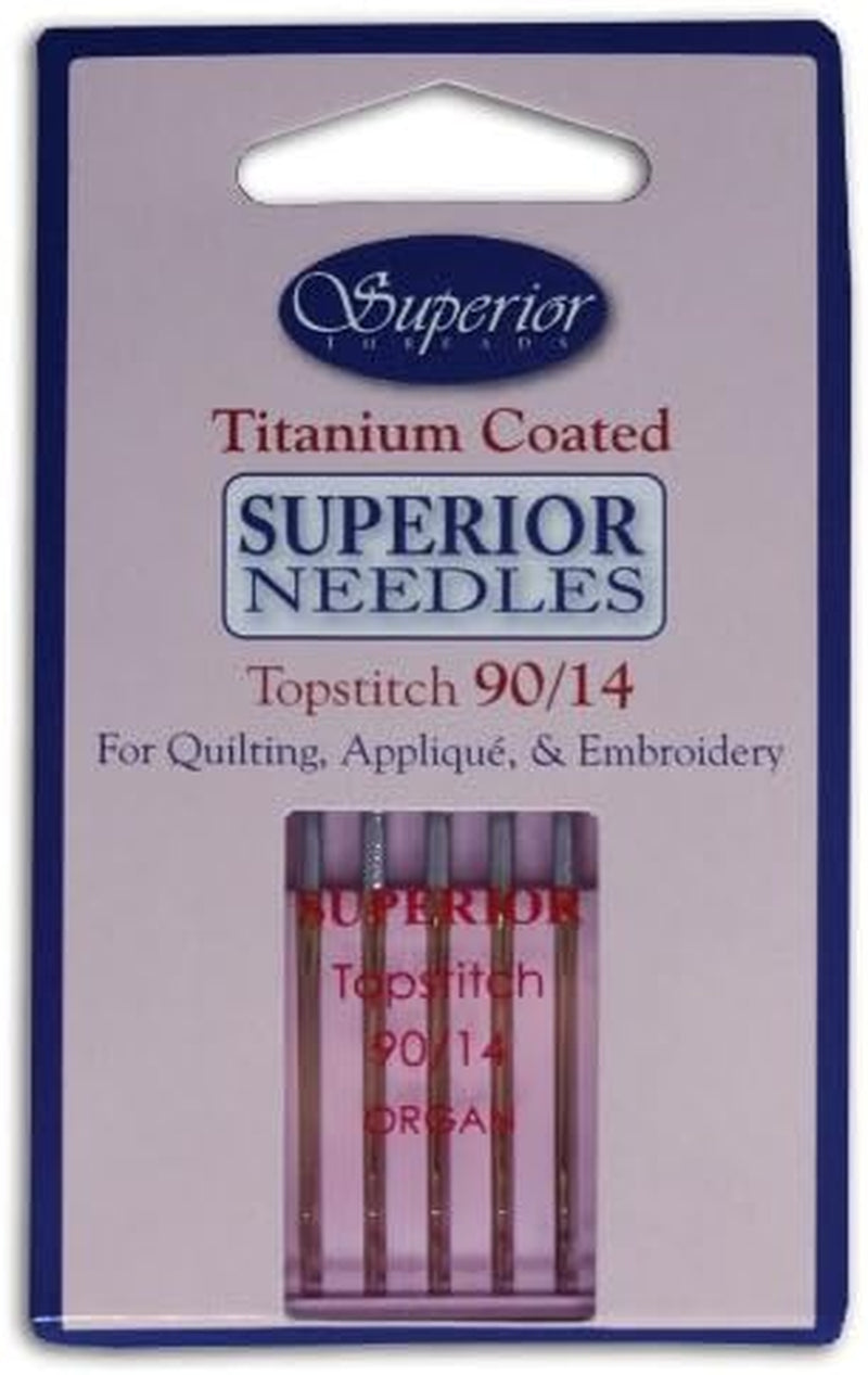 - Titanium-Coated Topstitch Needles #90/14 - for Quilting, Embroidery, and Sewing, 5 Count