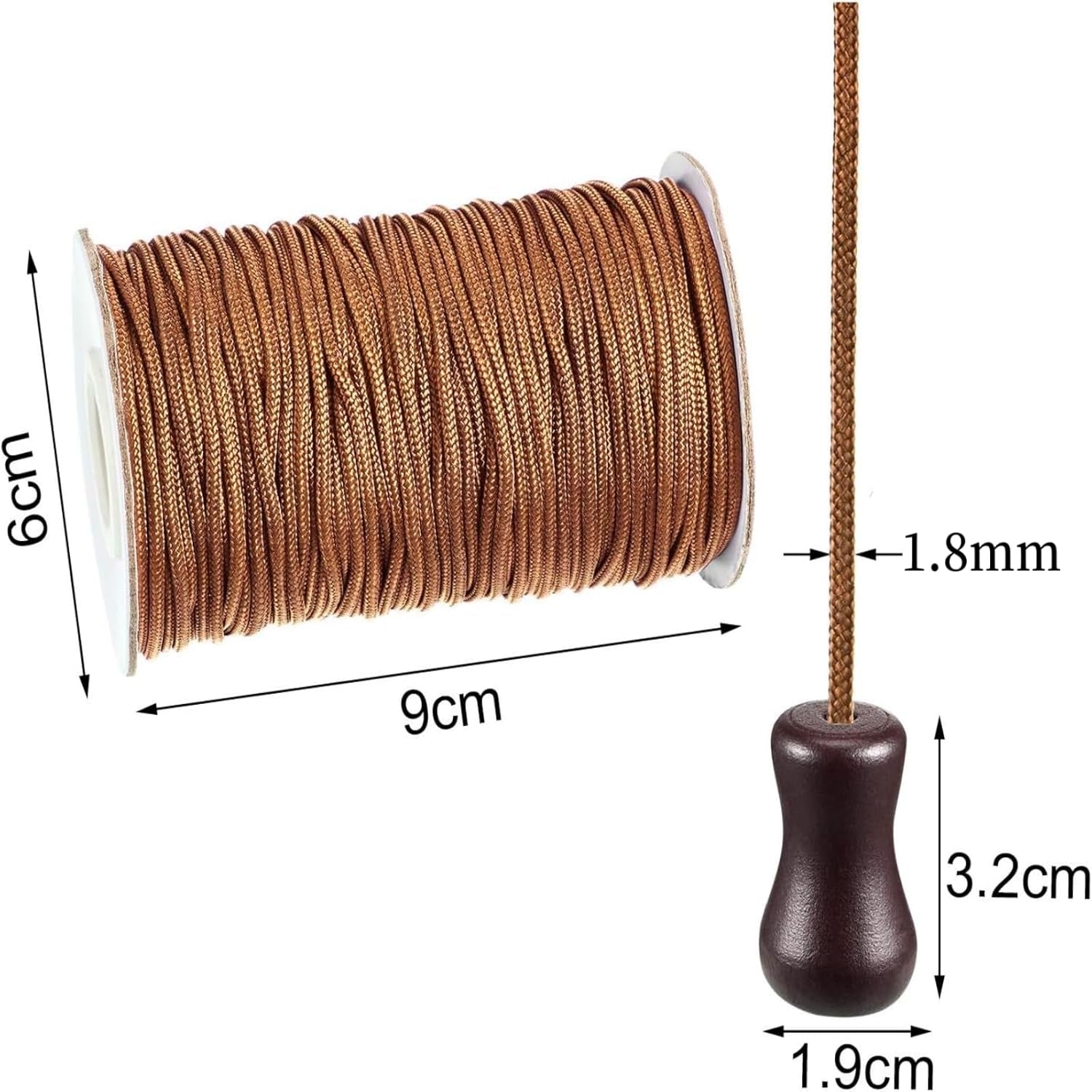 1.8 Mm Braided Lift Shade Cord 55 Yards/Roll with 4 Pieces Wood Pendant for Aluminum Blind Shade, Gardening Plant and Crafts (Brown)
