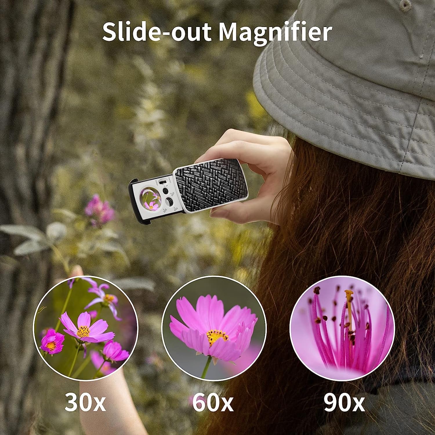 2 Pack Jewelers Loupe, 30X 60X 90X Illuminated Jewelers Eye Magnifier and Magnifying Glass Loop with UV Black Light and Bright LED Light for Gems, Jewelry, Diamond, Coins, Stamps (Black)