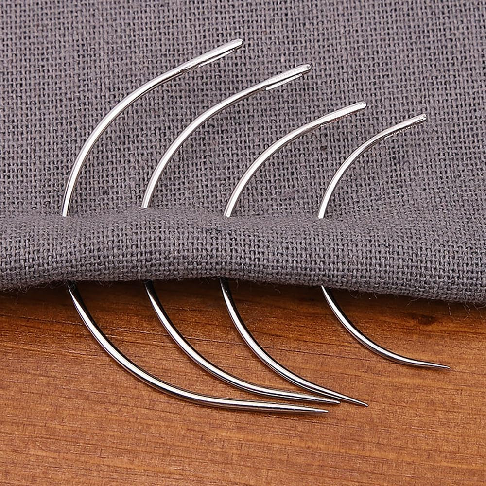 2 Sets 2'' / 2.5'' / 3 ''/ 3.5 '' Curved Leather Hand Sewing Needles C Type Needles for Carpet Leather Canvas Repairing Weaving Crafts