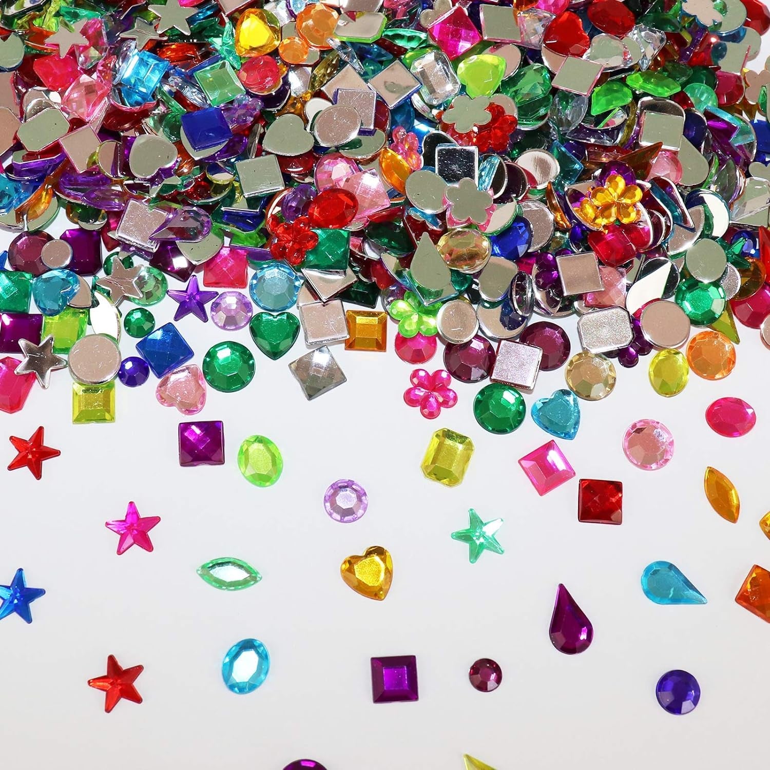 1200 Pcs Acrylic Flatback Rhinestones,12 Different Shape Gems for DIY Craft Jewels Gemstone Wedding Birthday Decoration (6-13Mm) (Acrylic)