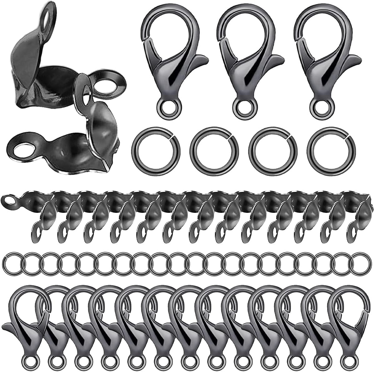 1000PCS Jewelry Making Accessories Set, 100 Lobster Claw Clasps 300 Crimp Beads Crimp Beads Clasps Caps 600 Open Jump Ring Connectors for DIY Bracelet Necklace Crafts Jewelry Making(Silver)