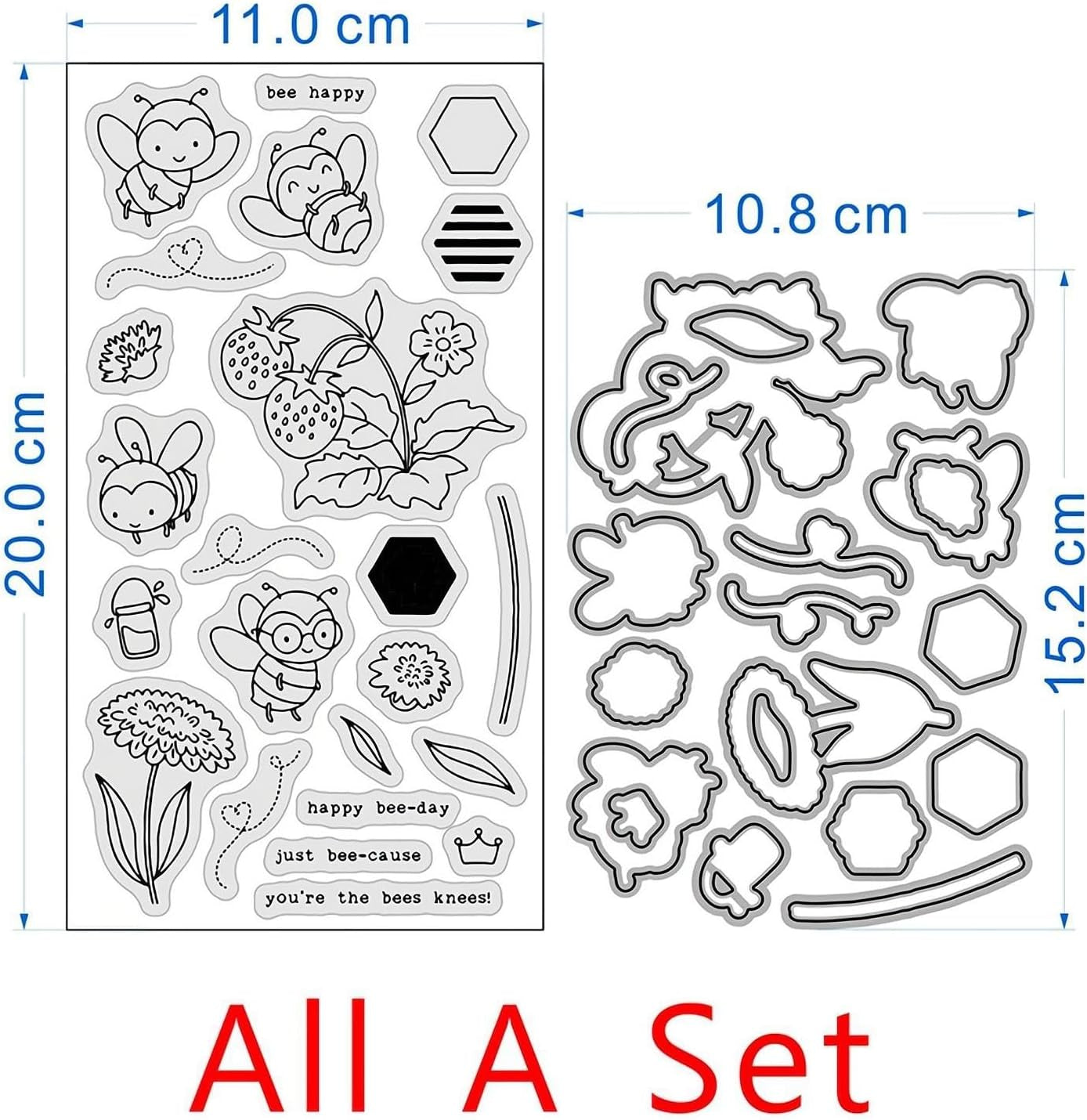 Bees and Strawberries and Sunflowers Stamps and Dies Set for Card Making,Clear Stamps and Metal Cutting Dies Sets for Scrapbooking DIY Album Card Making Supplies