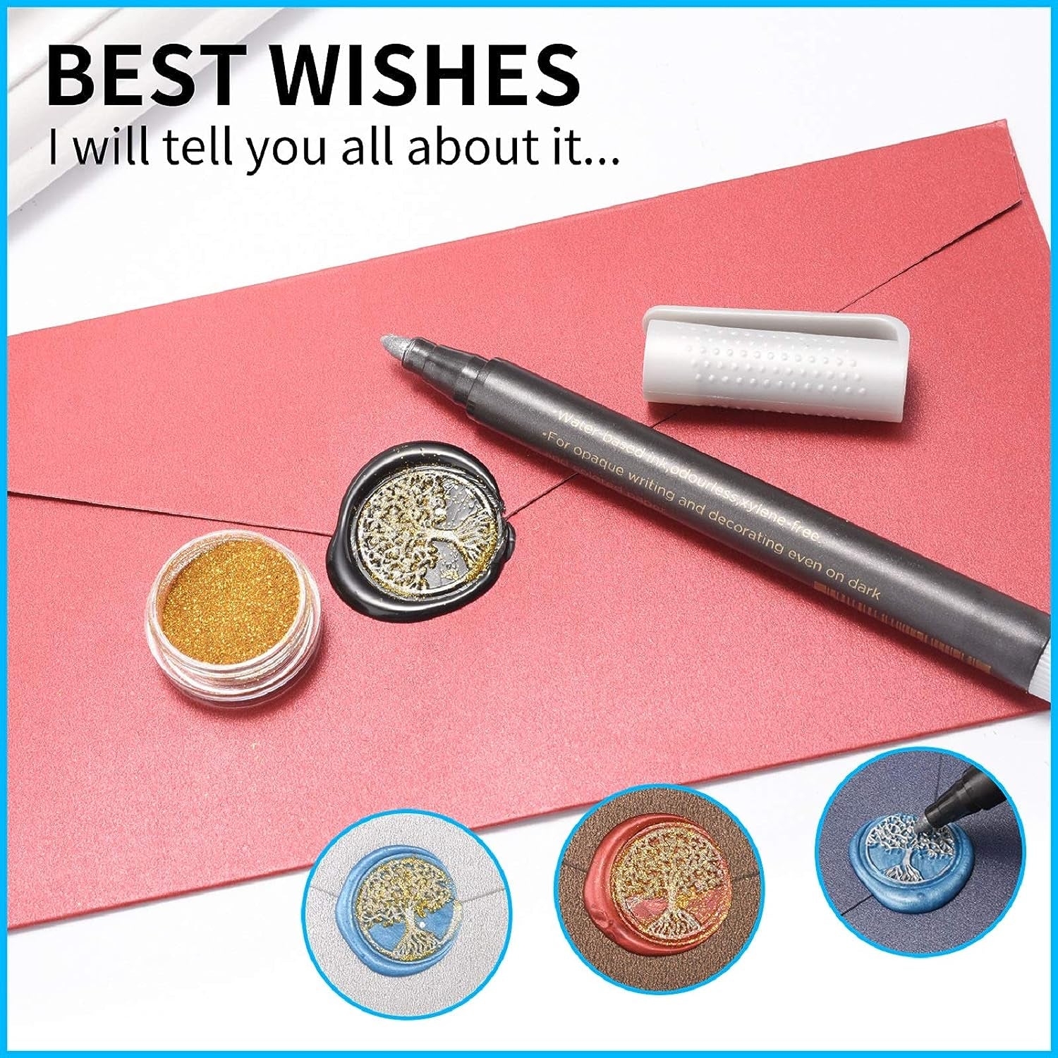 Wax Seal Stamp Kit with Gift Box, 24 Colors and 624 Pcs Wax Seal Beads with Wax Seal Stamp, Sealing Wax Warmer, Wax Seal Metallic Pen and Envelope, Wax Seal Kit for Gift and Decoration