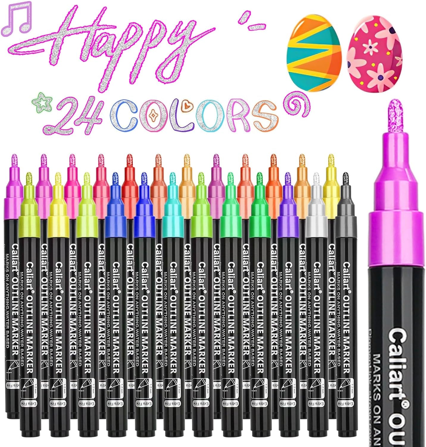 24-Color Shimmer Double-Line Drawing Doodle Outline Markers, Aesthetic Cute Preppy Stuff School Supplies, Glitter Markers Pens Set for Cards Lettering, Gift for 4-12 Year Old Girl Kids