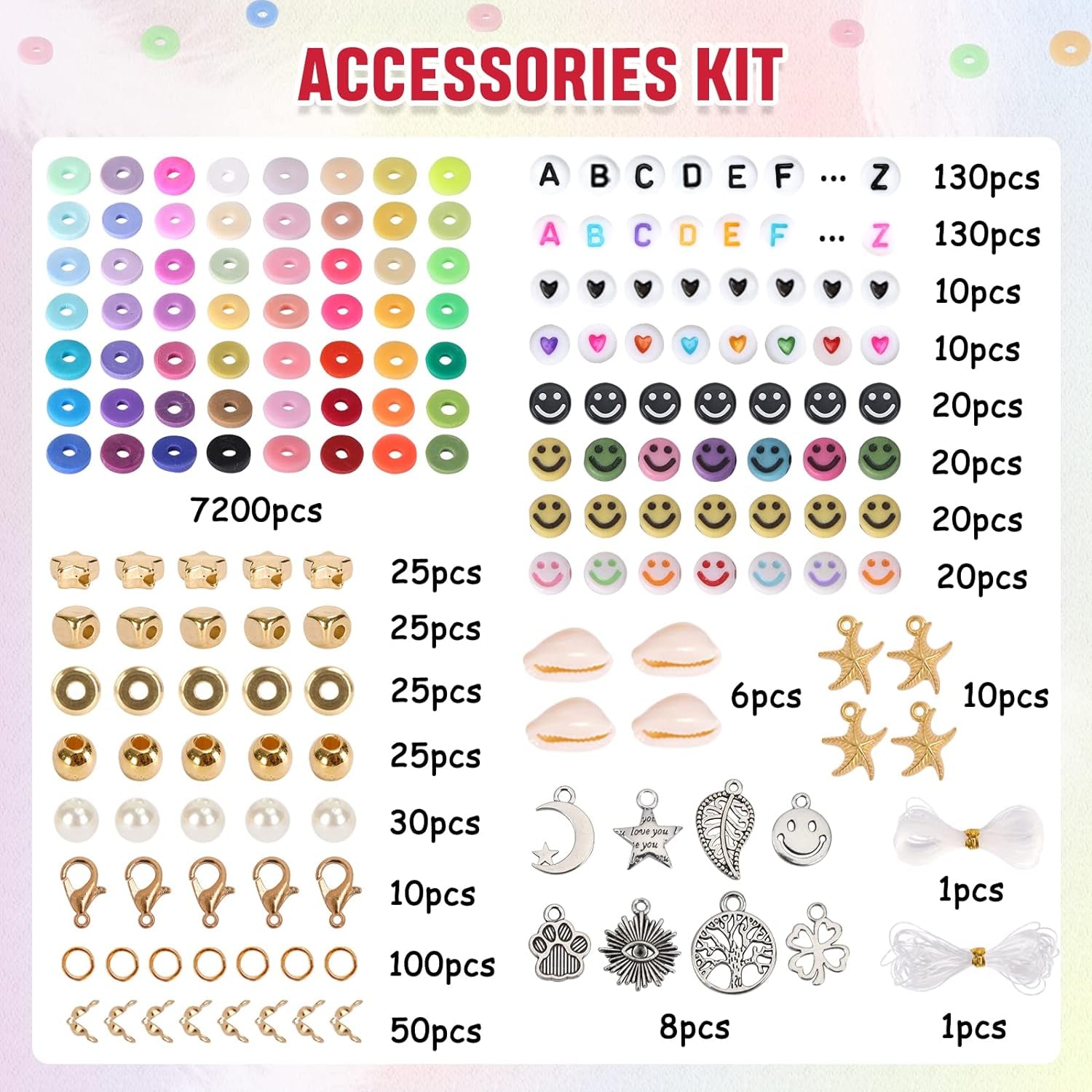 7870Pcs Clay Beads Bracelet Making Kit, 40 Colors Polymer Clay Beads Heishi Flat Beads Kit with Preppy Beads Letter Beads for Crafts Jewelry Making