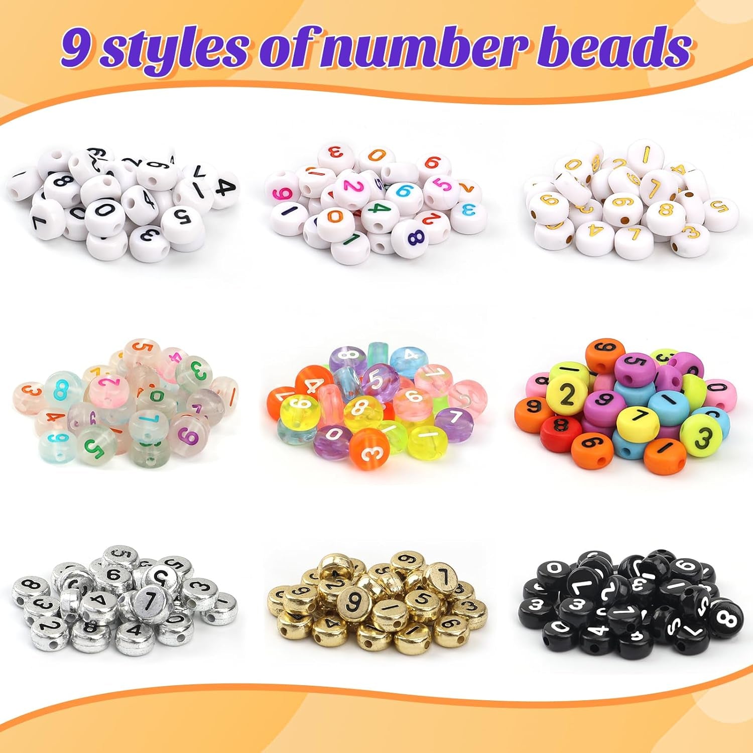 900Pcs Number Beads for Bracelets，9 Colors 0-9 Number DIY Jewelry Making Bracelet Necklace Keychain Crafts Making 7X4Mm