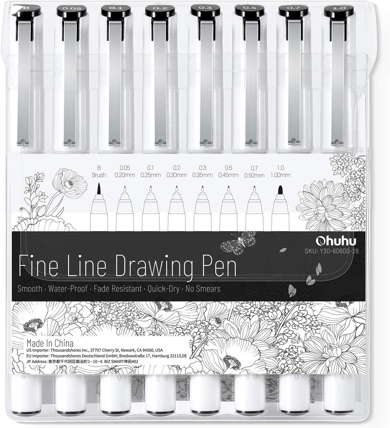 Micro Pen Fineliner Drawing Pens: 8 Sizes Fineliner Pens Pigment Black Ink Assorted Point Sizes Waterproof for Writing Drawing Journaling Sketching Anime Manga Watercolor for Artists Beginners