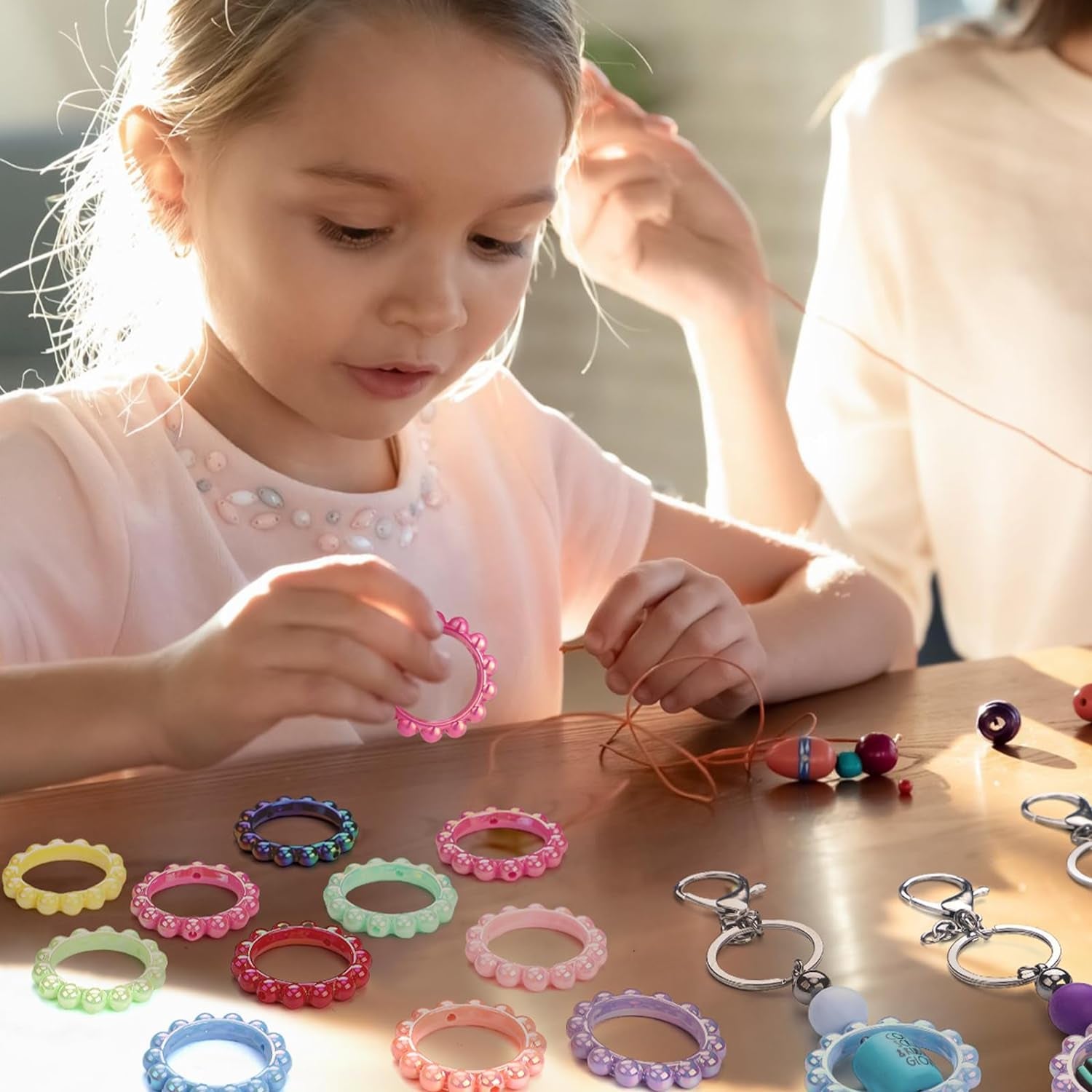 24 Pcs 42 Mm Acrylic Focal Frame Circle Loop with 2 Holes for DIY Beaded Pen Keychain Focal Bead Loop for Pen Jewelry Making Bracelet Car Necklace Craft Hanging (Stylish Colors,Round)