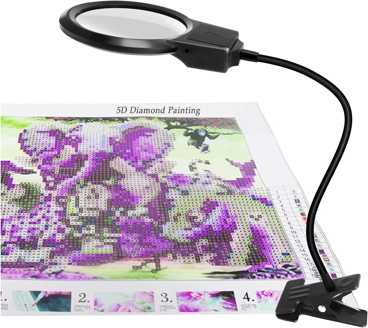 5D Diamond Painting Tools, LED Light with Magnifiers for Diamond Painting, 4X &amp; 6X Magnifier LED Light with Clip and Flexible Neck, 5D Diamond Painting and Cross Stitch Tool Accessory Magnifier Lamp