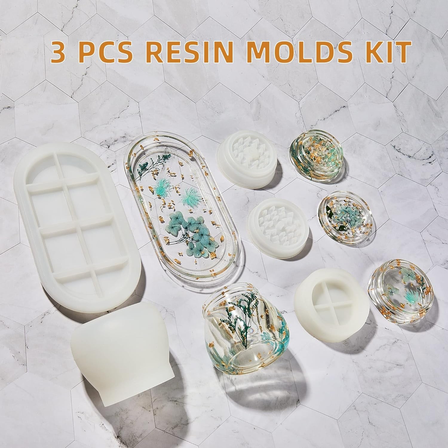 3-Piece Silicone Molds for Epoxy Resin - Rolling Tray Mold for Resin, Resin Pudding Jar Mold with Lid, Grinder Molds for Resin Casting, DIY Epoxy Resin Molds Kit for Storage and Decoration