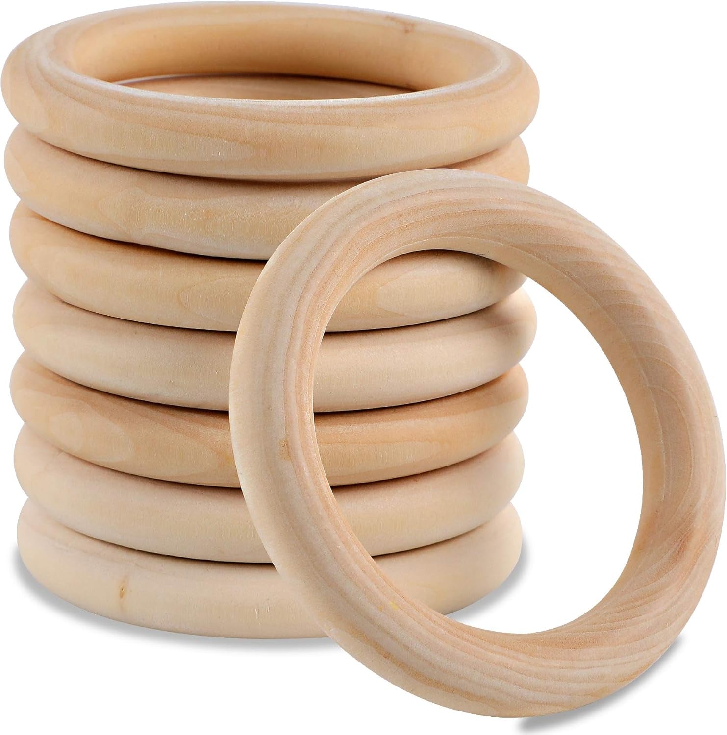 10 Pcs Macrame Wooden Rings, 60Mm/2.4Inch Natural Unfinished Solid Wood Hoops for DIY Craft Pendant Connectors Jewelry Making