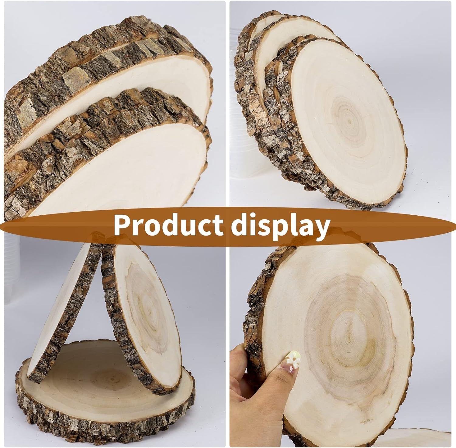 4 Pack 8-9 Inches Natural round Wood Slices Unfinished Craft Wood Kit Circles Large Wood Slices for DIY Crafts, Weddings Centerpieces Decor, Wood Ornament Disc