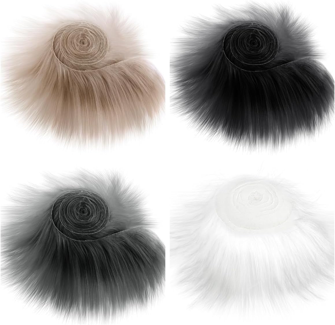 4PCS Faux Fur Ribbon Soft Christmas Fluffy DIY Craft Shaggy Synthetic Plush Patch Sewing Fur Cuts for Garland Party Decoration Furry Patch Ribbon for Winter Costume Gnome Beard Fur Ball Carpet Pet Pad