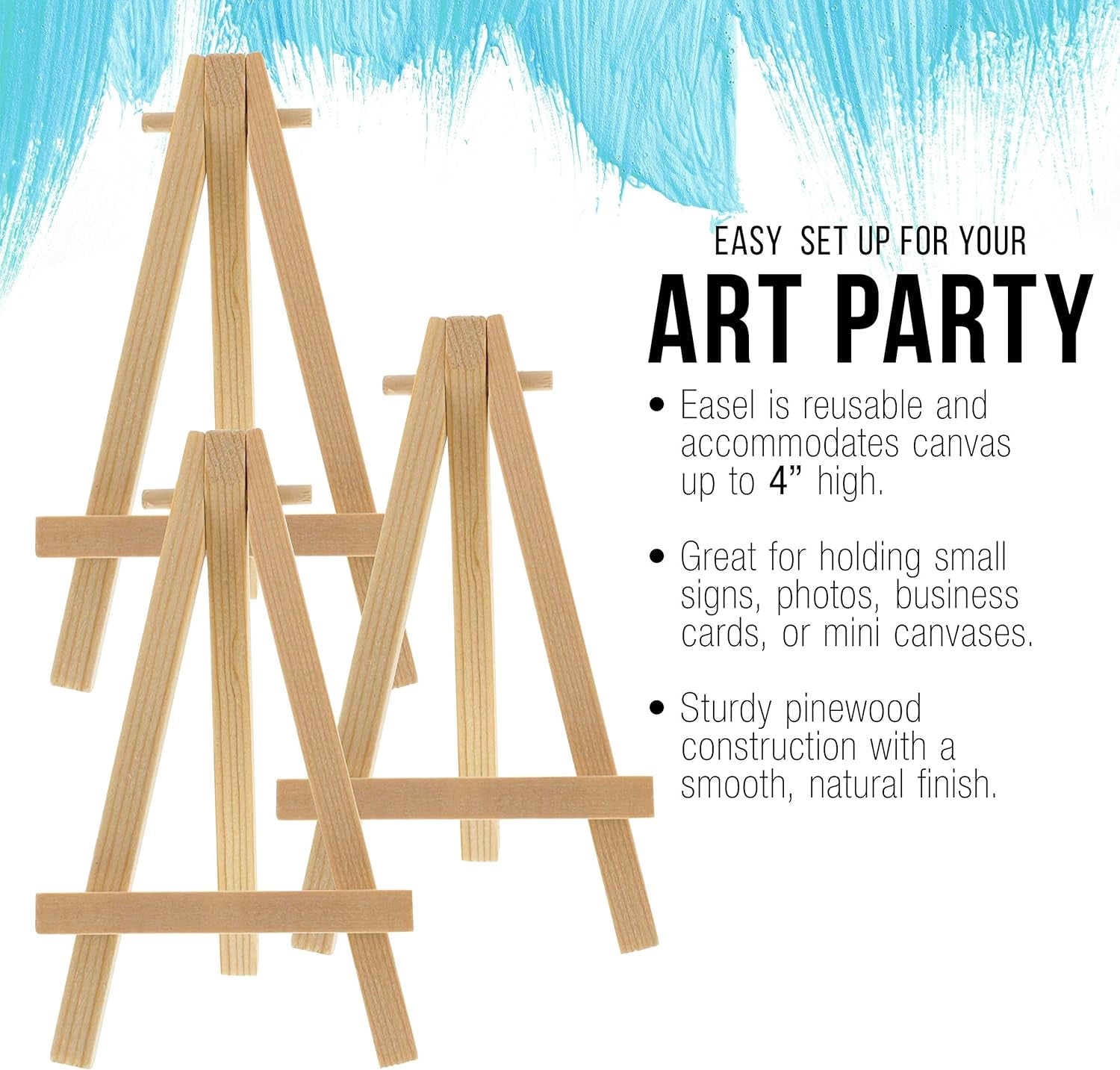 5" Mini Natural Wood Display Easel (Pack of 24), A-Frame Artist Painting Party Tripod Easel - Tabletop Holder Stand for Small Canvases, Kids Crafts, Business Cards, Signs, Photos, Gift