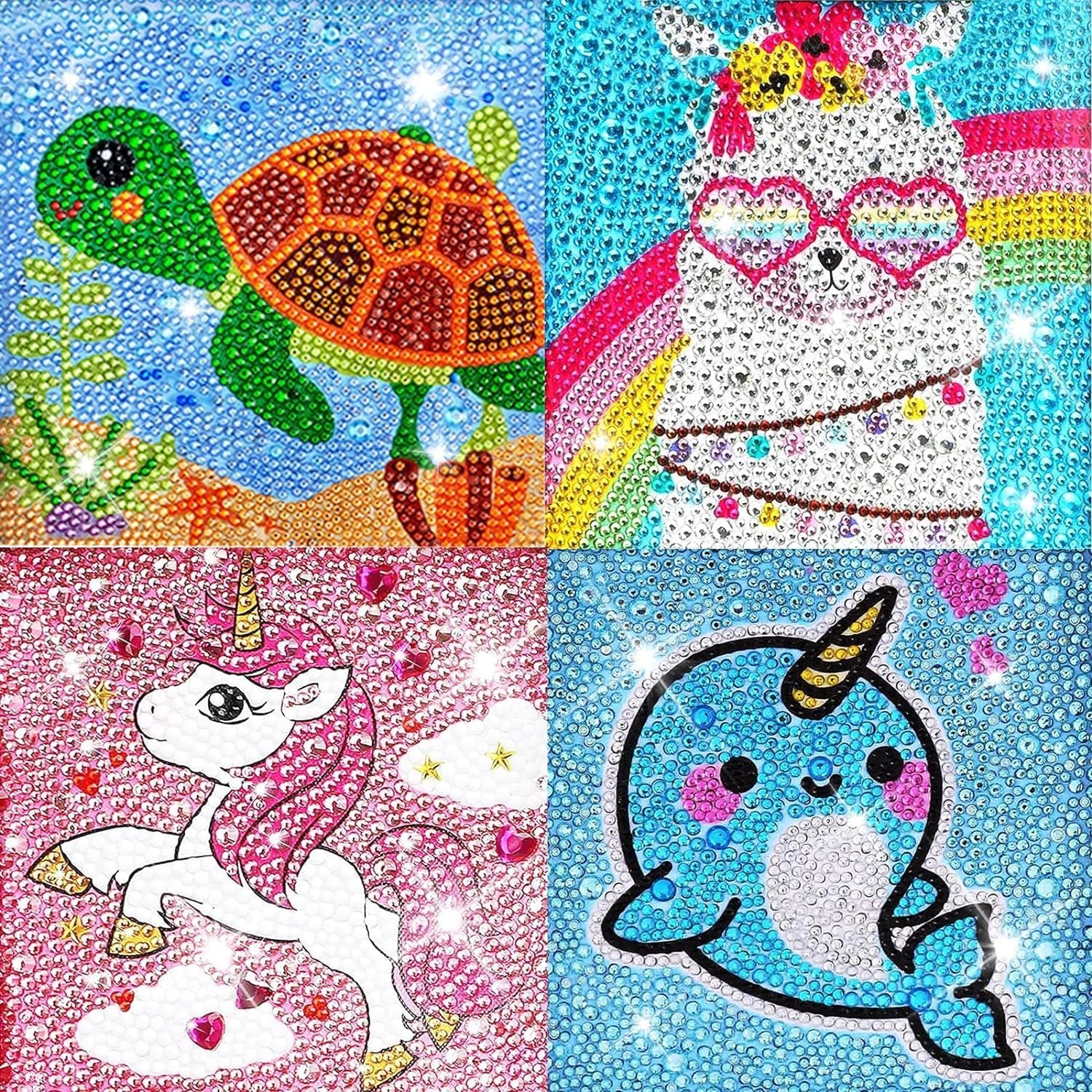 4Pcs DIY Art Painting Kits for Kids Animal Art and Crafts for Kids Ages 6-8-10-12 Girls Boys 5D Gem Art by Number Kits for Birthday Christmas Gifts
