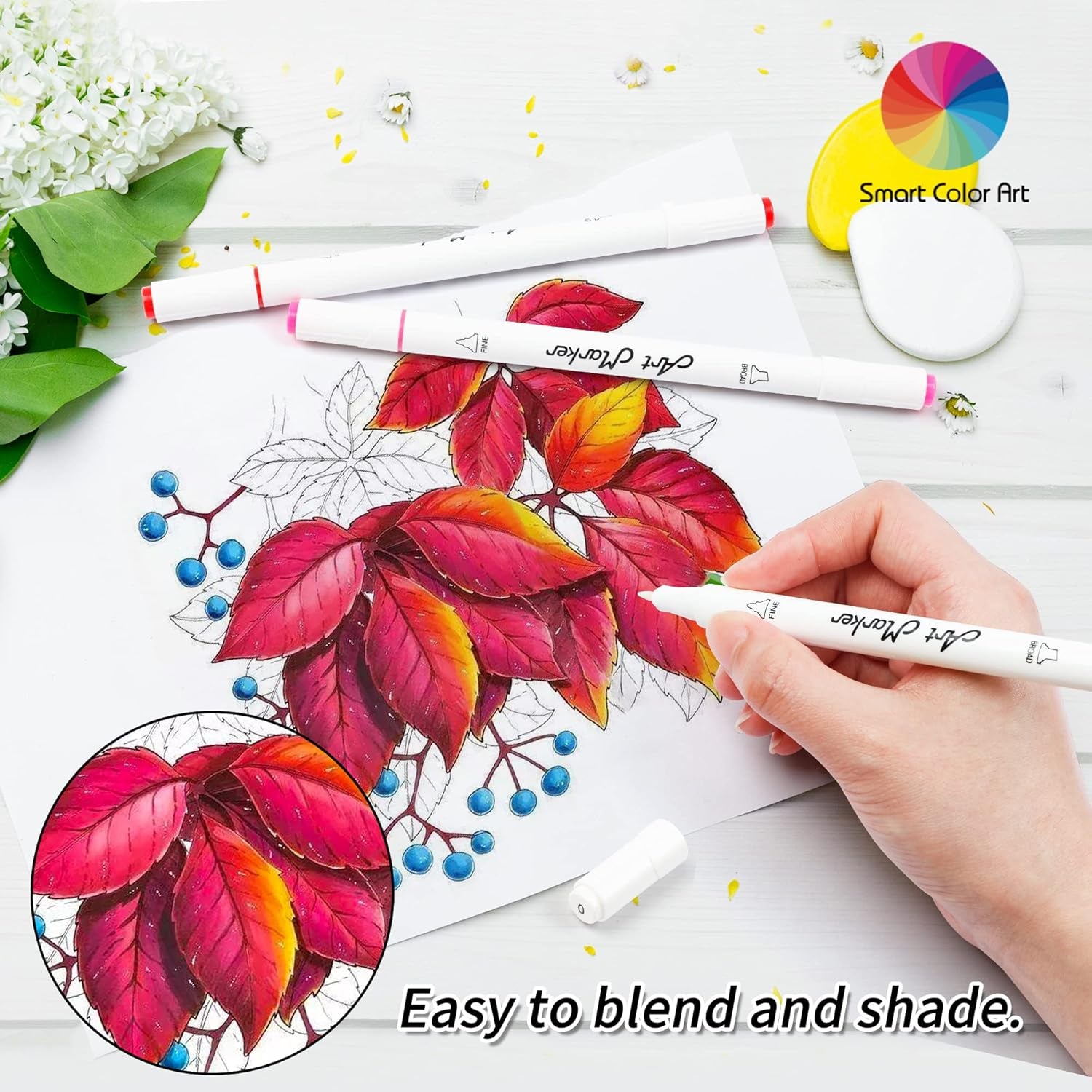 108 Pack Art Markers, 107 Coloring Markers and 1 Blender, Alcohol Based Dual Tip Permanent Markers Highlighters with Case, Excellent for Adults Kids Marking Drawing Sketching by