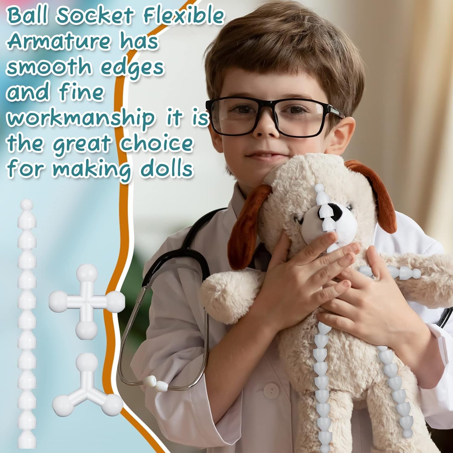 144 Pieces Doll Armature Set with 4Y and 4X Chest Connectors Flexible Doll Joints Plastic Ball for Stuffed Animal Bear Dolls Making DIY Crafts Need Use Special Pliers (16 Mm)