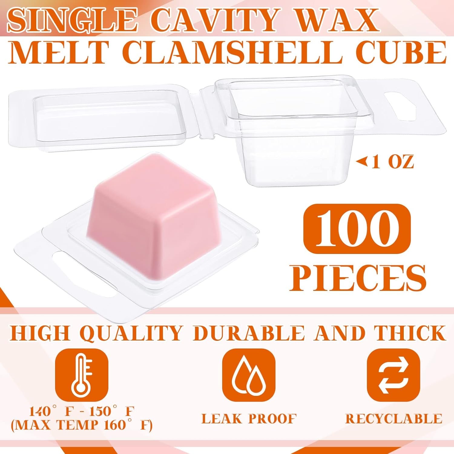 100 Pcs Wax Melt Molds Clear Empty Plastic Wax Melt Clamshells Container Molds PET Single Cube 1 Oz Candle Molds for DIY Chocolates Wax Melt Wickless Candles Soap Making