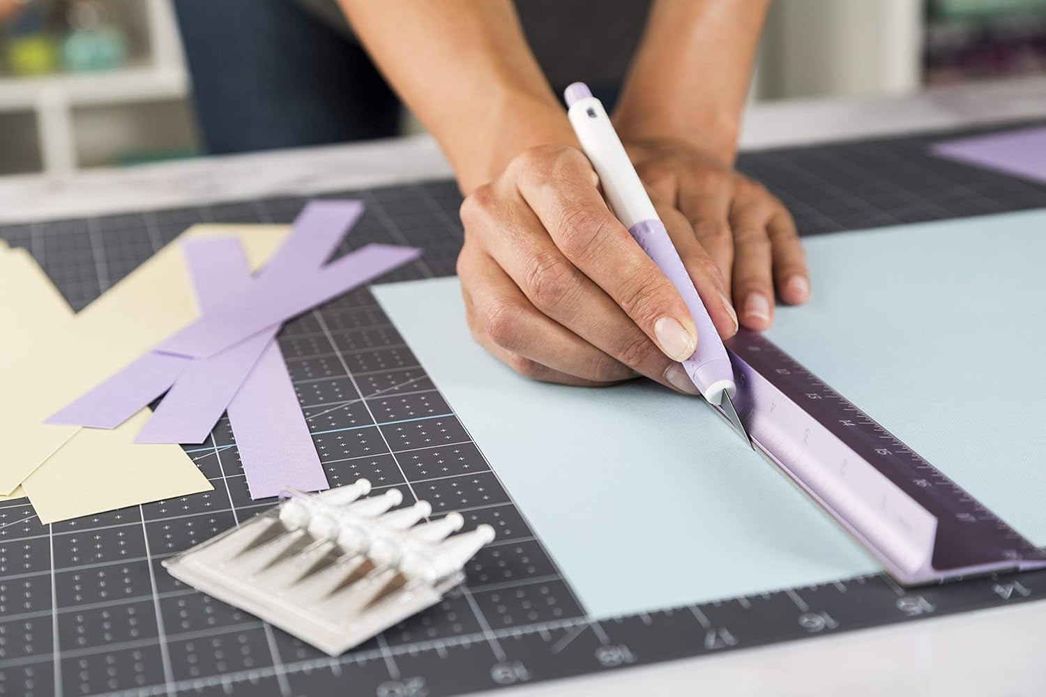 Metal Ruler - Safety Cutting Ruler for Use with Rotary Cutters,  Truecontrol Knife, Xacto Knife - Great for Quilting, Scrapbooking, Crafting and Paper Cutting - 18&quot;, [Lilac]