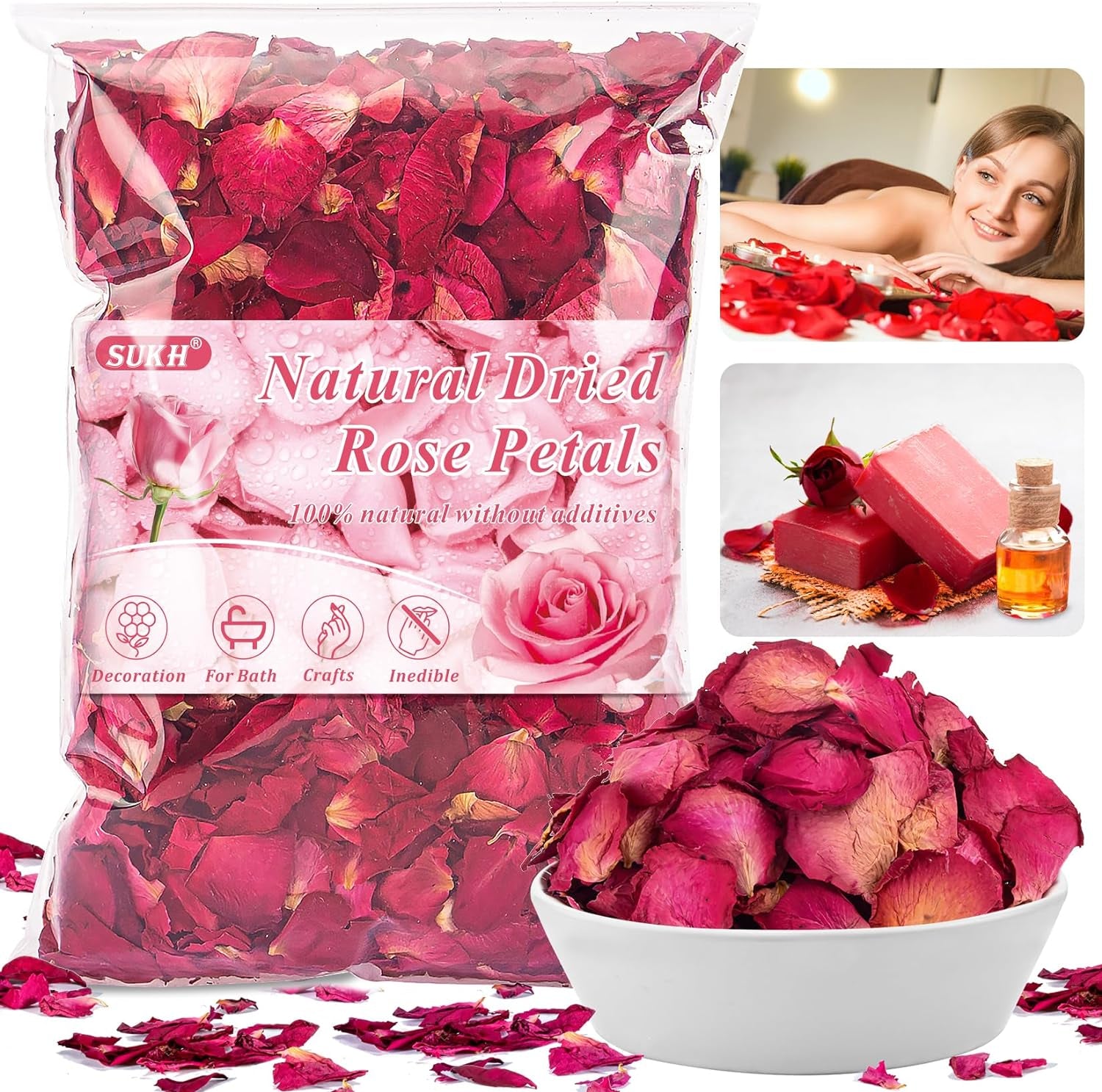 3Oz Dried Rose Petals - Dry Rose Petals Real Rose Petals Dried Organic for Rose Bath Spa Rose Quartz Candle Soap Making Wedding Confetti Resin Jewelry DIY Crafts Accessories