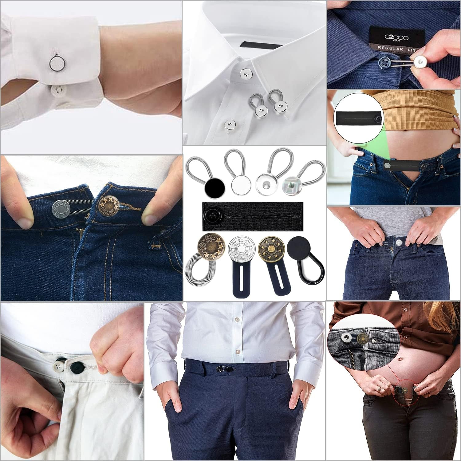 24 Pcs Extender Button Set, Flexible Adjustable Elastic Waist Extender Button, Invisible Collar Neck Extenders, No-Sew Extend Buttons for Women and Men'S Pants Jeans Skirts Clothing Supplies