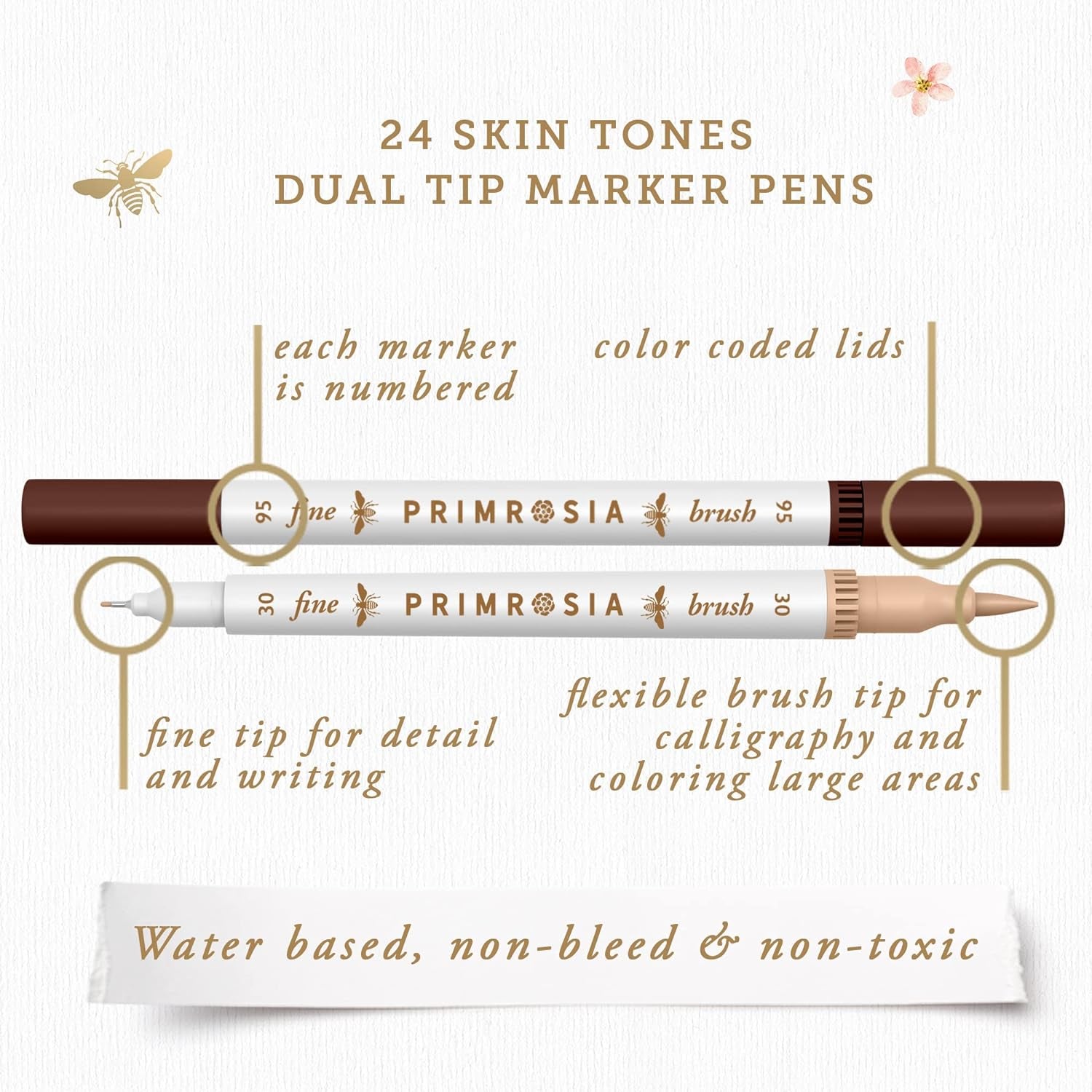 24 Skin Tones Dual Tip Marker Pens, Hair and Portrait Watercolor Sketch Set – Fine and Brush Ends, Art Supplies for Coloring, Sketching and Drawing