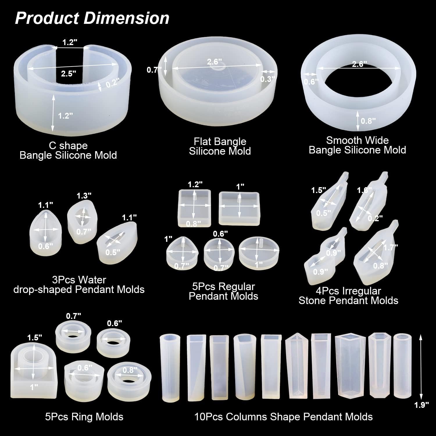 30Pcs Resin Jewelry Molds, Jewelry Molds for UV Resin, Resin Silicone Molds Kit with Bracelet Molds,Pendant Molds,Ring Molds for Epoxy Resin