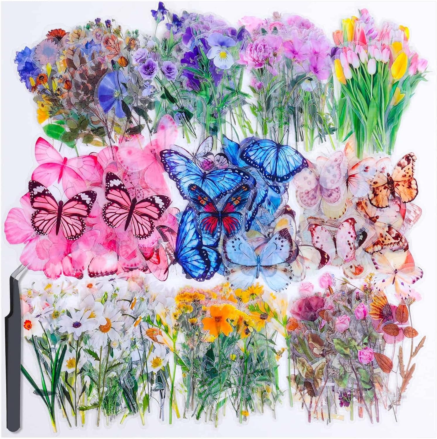 180Pcs Large Flower Stickers with Gold Foil Holographic Outlines, Waterproof Floral Stickers Vinyl Decorative Decals for Scrapbooking Supplies Junk Bullet Journals Envelopes Resin Crafts
